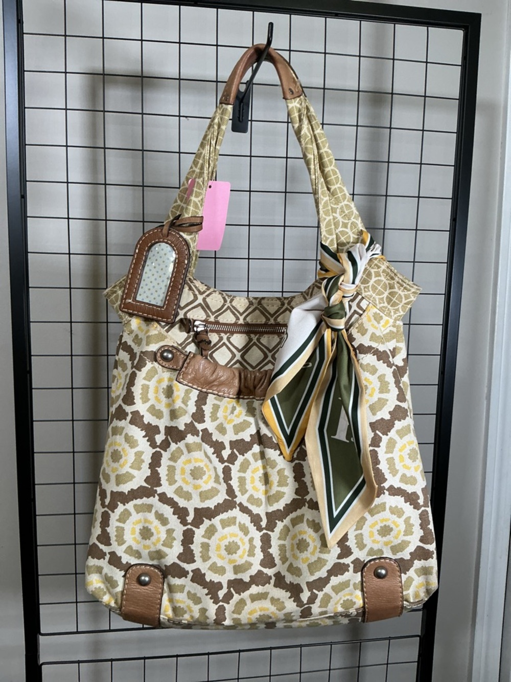 Fossil Floral Canvas Shoulder Tote Bag Boho Neutral Everyday Carryall w tilly.
